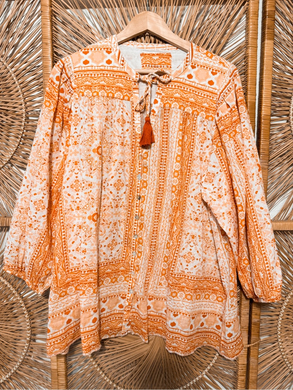 Love Kyla by Kyla Seo| CAITE | Boho Orange Paisley Printed Button-Front Top